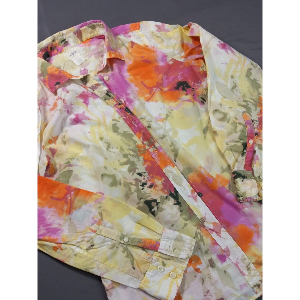 J.Crew The Perfect Shirt Womens Small Pink Orange Watercolor Floral Cotton Top